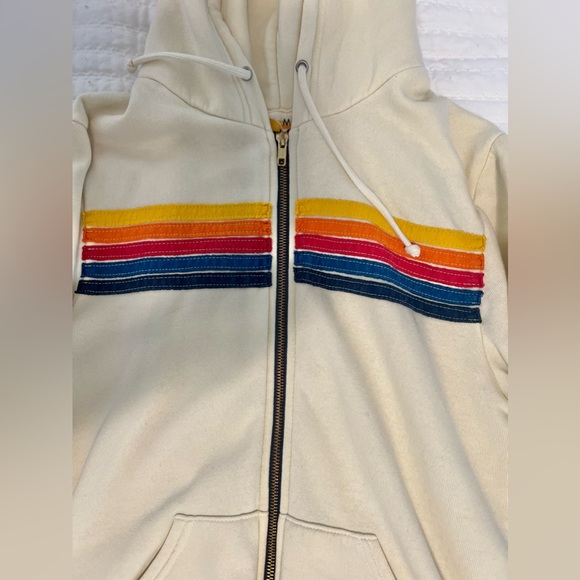 AVIATOR NATION 5 STRIPE ZIP-UP HOODIE / JACKET - VINTAGE WHITE - MEDIUM - Picture 3 of 9